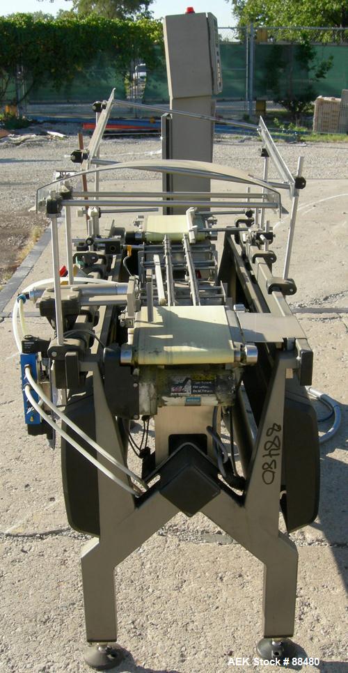 Used Hi-Speed Checkweigher, Model MM. Conveyor consists of8" wide x 12" long belt infeed, adjustable width plastic silent chain 9"L stationary, 10" long load cell and 14" wide staionary, 8" wide x 12...
