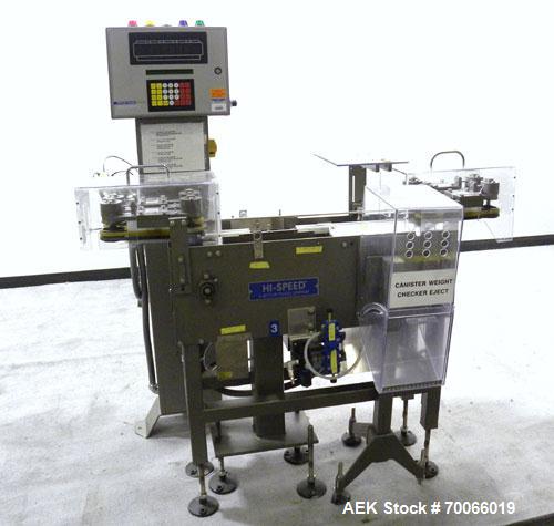 Used Mettler Toledo Hi-Speed Micromate Checkweigher, Model CM6300GI-MM. Accuracy from +/- 100 mg. Containers up to 450 cpm, size range: diameter 2-1/2’’ to 10’’, height depends on stability. Equipped...