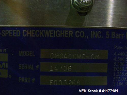 Used Hi-Speed Mettler Toledo Checkweigher, Model CM6400WD-CM. Stainless steel. Side belt driven infeed, and discharge. Approximate 36’’ chain weigh section, weight range up to 20 pounds. Capable of s...