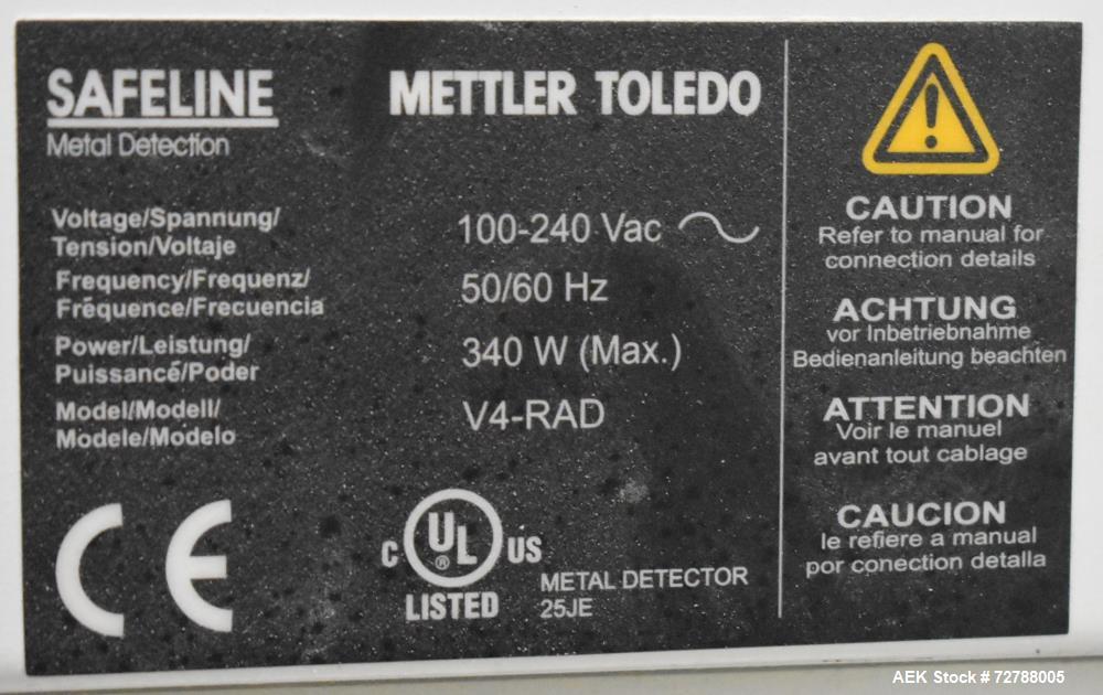 Used Mettler-Toledo Safeline Hi-Speed Model XE Combination Metal Detector and Checkweigher. Capable of speeds up to 500 packages per minute. Capable of weighing product up to 7kg. Approximate 7-3/4" ...