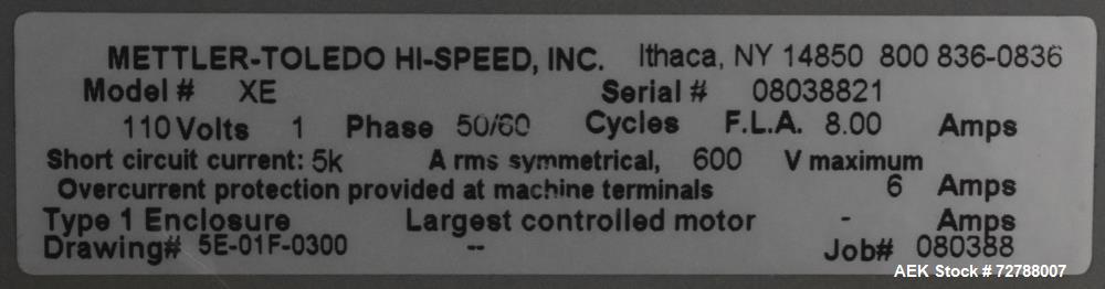 Used- Mettler-Toledo Safeline Hi-Speed Model XE Combination Metal Detector and Checkweigher. Capable of speeds up to 500 pac...