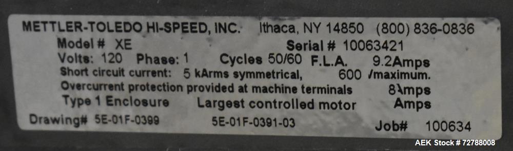 Used- Mettler-Toledo Safeline Hi-Speed Model XE Combination Metal Detector and Checkweigher. Capable of speeds up to 500 pac...