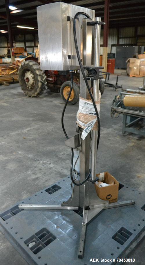 Used Imaje 9020 small character ink jet coder. Up to 4 line printing. Print speeds up to 4.4 m/s or (1,090 ft/min). Mounted on stand. Character height from 0.7mm to 18.2mm. SELLING PRICE, AS IS, WHER...