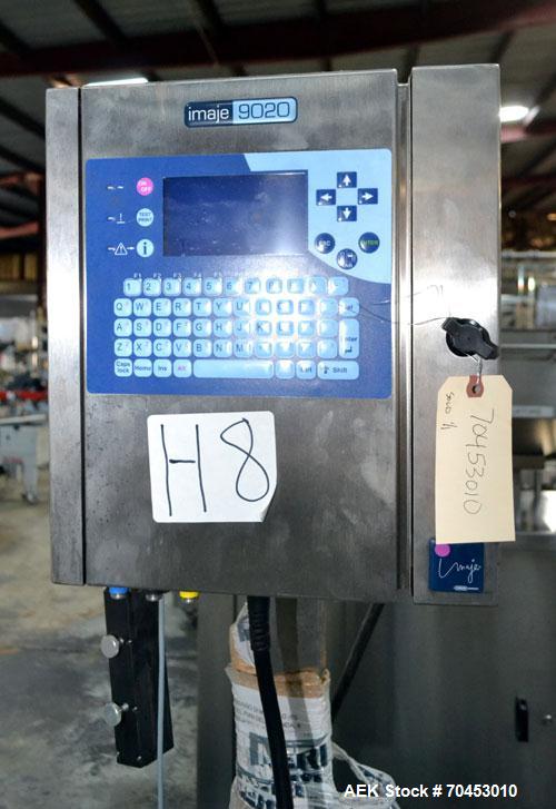 Used Imaje 9020 small character ink jet coder. Up to 4 line printing. Print speeds up to 4.4 m/s or (1,090 ft/min). Mounted on stand. Character height from 0.7mm to 18.2mm. SELLING PRICE, AS IS, WHER...