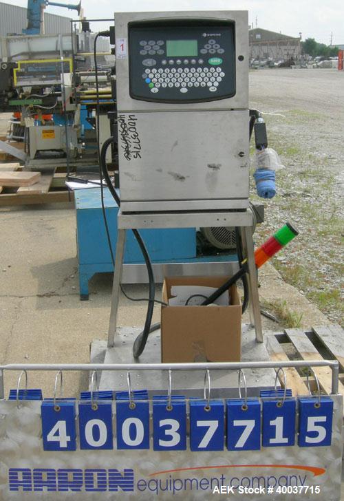Used Domino A200 Small Character Ink Jet Coder, Model A200. Can print up to four lines of type with a variety of print formats including logos, bar codes, automatic serial numbering/batch coding. Hig...