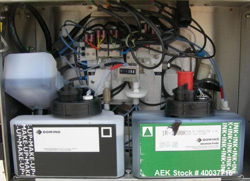 Used Domino A200 Small Character Ink Jet Coder, Model A200. Can print up to four lines of type with a variety of print formats including logos, bar codes, automatic serial numbering/batch coding. Hig...