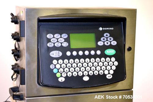 Unused- Domino A200 Small Character Ink Jet Coder, Model A200. Can print up to four lines of type with a variety of print formats including logos, bar codes, automatic serial numbering/batch coding. ...