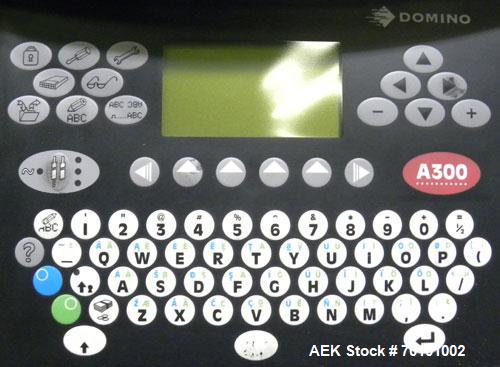 Used Domino A300 Ink Jet Coder, Model A300. Can print up to four lines of type with a variety of print formats including Logos, bar codes, automatic serial numbering/batch coding. High speed,high def...