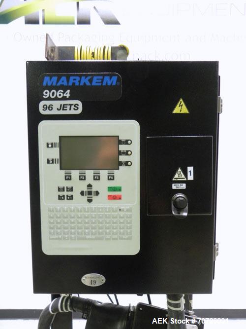 Used Markem Model 9064 Ink Jet Coder. Small character coder with print height up to 1" or 25.4 mm. Message length up to 14" or 356 mm. Stores up to 50 messages. Prints up to 8 lines of text. Printhea...