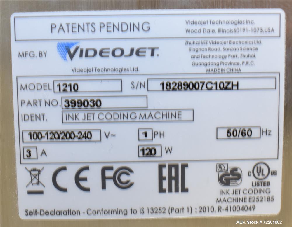 Used VideoJet Model 1210 Ink Jet Coder.