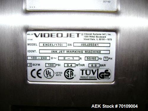 Used Videojet Excel 170i Series Ink Jet Printer-Coder. Designed for multiple line codes with a single printhead. Machine is rated at production line speeds of more than 1,100 feet (330m) per minute a...