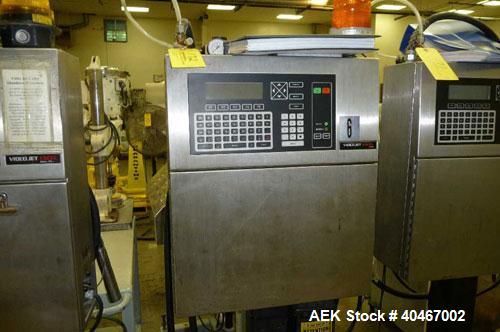 Used Videojet Model Excel 170i AF Small Character Ink Jet Code. Machine prints10 characters per inch single line. Can print 1 to 3 lines at speeds up to 916 ft/min, up to 1832 characters per second. ...