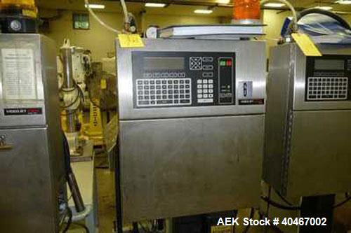 Used Videojet Model Excel 170i AF Small Character Ink Jet Code. Machine prints10 characters per inch single line. Can print 1 to 3 lines at speeds up to 916 ft/min, up to 1832 characters per second. ...