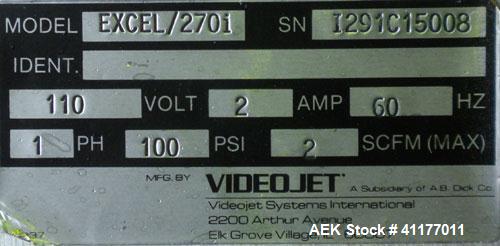Used VideoJet Excel 270I Dual Head System with (2) 20' long umbilical. Has 62 character spaces, and 8 messages may be stored. 8 custom characters in 10 x 16 matrix. Capable of up to 916 feet per minu...