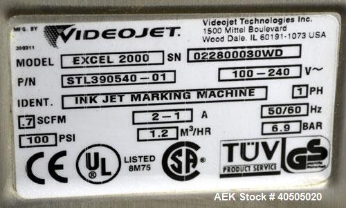 Used Videojet Excel 2000 Series Small Character Ink Jet Printer