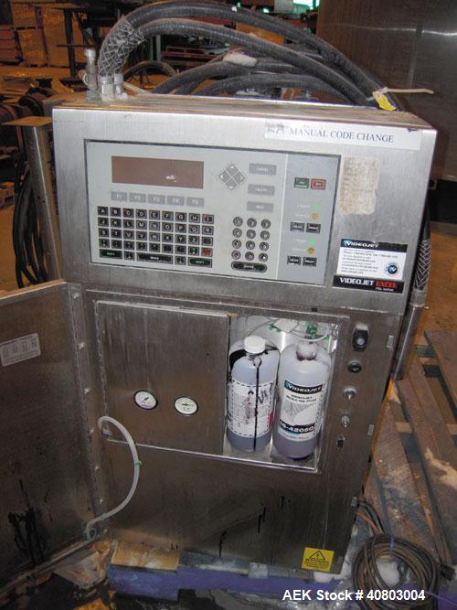 Used Videojet Ink Jet Marking Machine, Model Excel/273/AF. 1/50/60/100-240 volt, 2 scfm, 100 psi. Includes 2 printing heads and a pedestal stand.