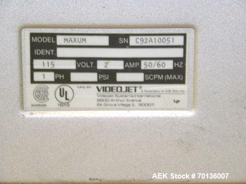 Used Video Jet Maxum Large Character Case Coder. Dual Module unit capable of printing single to four lines of print. Character size: 3/8" to 2-1/4" in a choice of 5 x 7 or 10 x 16 dot matrix.Coding c...