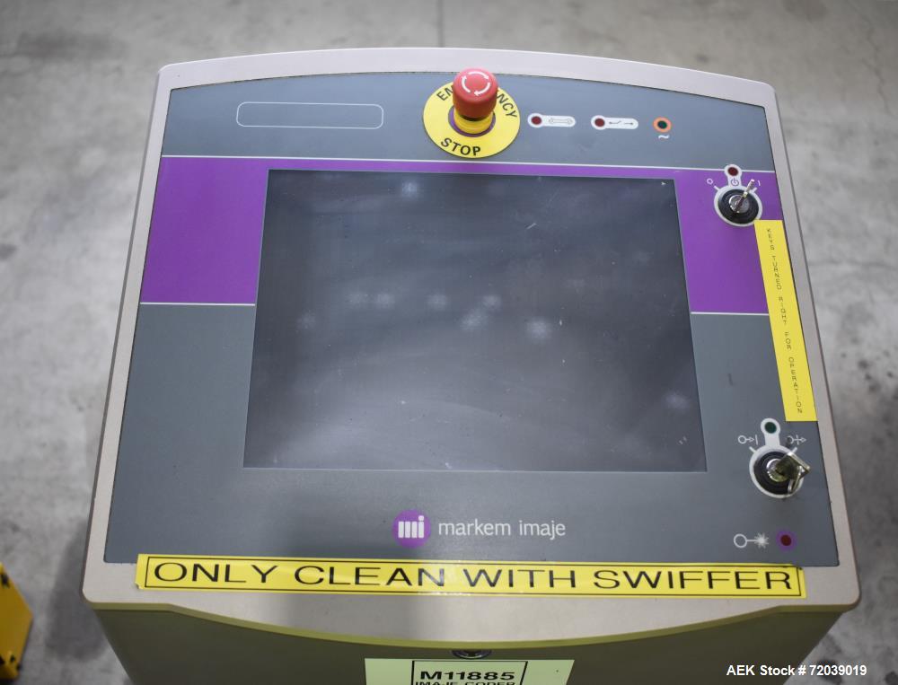 Used Markem-Imaje Laser Coder, Type 7031. Production line speed maximum 300m/min. Marking speed maximum 1,000 characters/s. Character height 1 to 100mm, no limit on number of text lines. Includes mod...