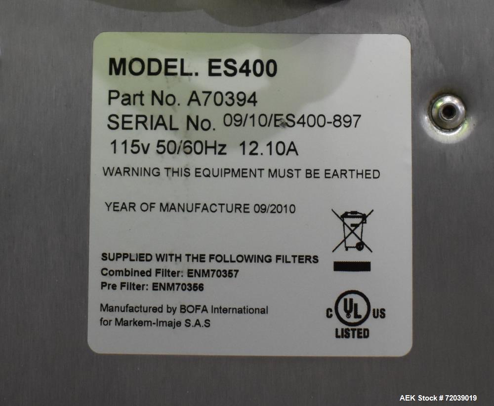 Used Markem-Imaje Laser Coder, Type 7031. Production line speed maximum 300m/min. Marking speed maximum 1,000 characters/s. Character height 1 to 100mm, no limit on number of text lines. Includes mod...