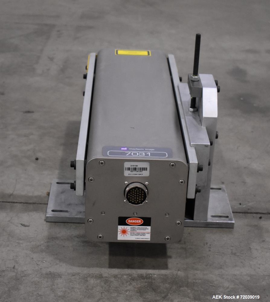 Used Markem-Imaje Laser Coder, Type 7031. Production line speed maximum 300m/min. Marking speed maximum 1,000 characters/s. Character height 1 to 100mm, no limit on number of text lines. Includes mod...