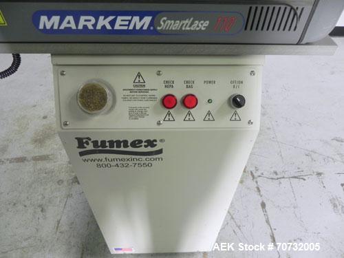 Used Markem Model SmartLase 110 Laser Printer. Capable of speeds up to 400 characters per second. Unit includes Fumex air purifier. Machine has a wave-length rating of 9.3M. Machine can code 1-4 line...