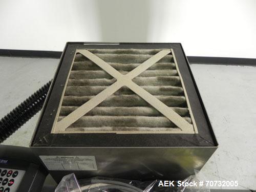 Used Markem Model SmartLase 110 Laser Printer. Capable of speeds up to 400 characters per second. Unit includes Fumex air purifier. Machine has a wave-length rating of 9.3M. Machine can code 1-4 line...