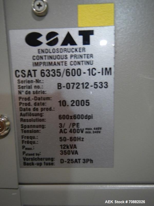 Used- CSAT 6335/600-IC-IM Digital Continuous Printer