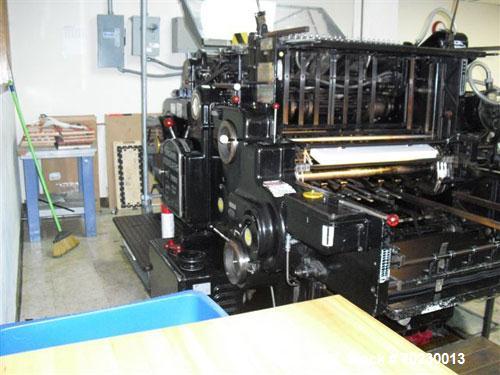 Used One (1) used Heidelberg printing press, 22" x 32.25". NOTE PRICE INCLUDES A 15% BUYER PREMIUM.