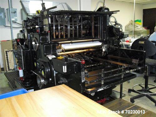 Used One (1) used Heidelberg printing press, 22" x 32.25". NOTE PRICE INCLUDES A 15% BUYER PREMIUM.