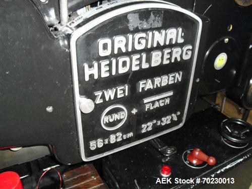 Used One (1) used Heidelberg printing press, 22" x 32.25". NOTE PRICE INCLUDES A 15% BUYER PREMIUM.