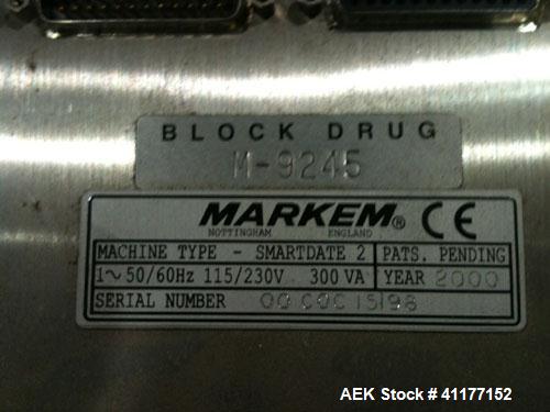 Markem High Speed Thermal Ribbon Continuous Left Hand Feed Motion Coder, Model SmartDate 2. Prints at speeds up to 39 inches per second (typically 400 packages per minute). The SmartDate coder codes ...