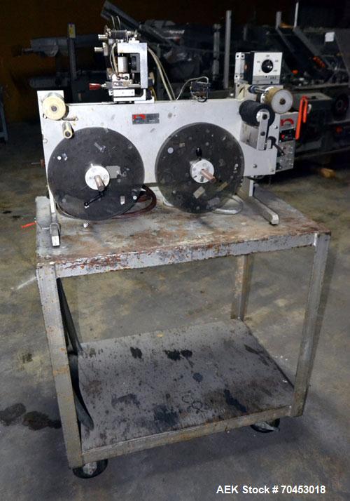 Used Norwood LIS offline stand alone label imprinting system. Capable of speeds up to 150 labels per minute. Imprint areas up to 4" x 4". Standard label reals on 3" inner coder and max 12" diam reel....