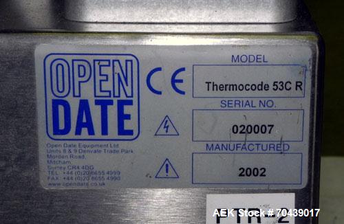 Used Open Date Coder System consisitng of: (1) Open Date Thermocode, (1) Thermocode 53S, (1) Thermocode 53C-R, (1) Microscan 820.
