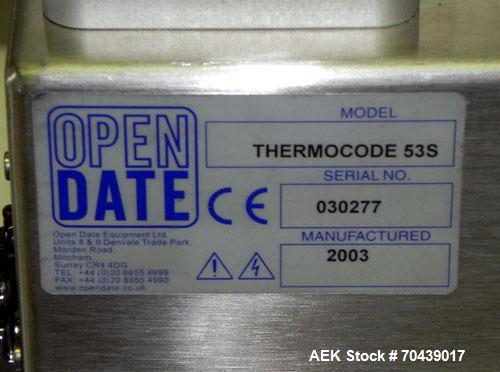Used Open Date Coder System consisitng of: (1) Open Date Thermocode, (1) Thermocode 53S, (1) Thermocode 53C-R, (1) Microscan 820.