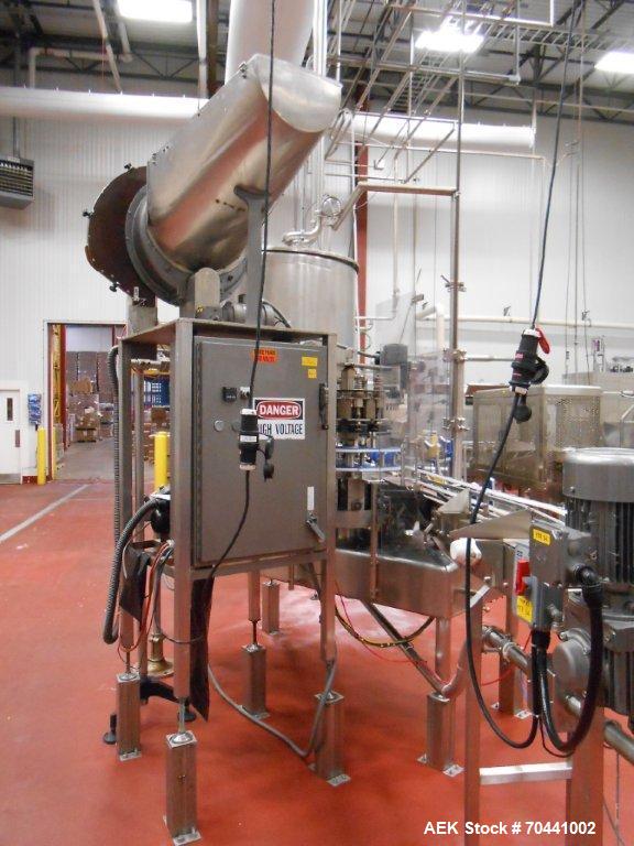 Used Hot Fill Beverage Line capable of up to 600 bottles per minute, comprised of the following equipment: Sentry model 5022 depalletizer; Alliance lowerator; Filler Specialties monobloc 54 head fill...