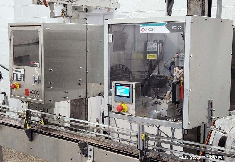 Used Acasi Model Tru-PI-12-V Automatic Inline Piston Filling Line Last Running Sauces. Consists of (2) Acasi Model Tru-12-VS Fillers, Resina Model NRC 40 inline quill capper, Acasi Trucap8-Vib capper...