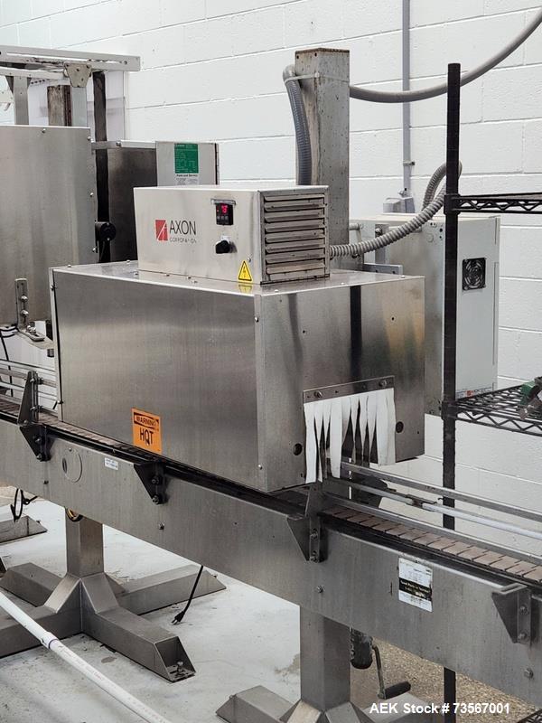 Used Acasi Model Tru-PI-12-V Automatic Inline Piston Filling Line Last Running Sauces. Consists of (2) Acasi Model Tru-12-VS Fillers, Resina Model NRC 40 inline quill capper, Acasi Trucap8-Vib capper...