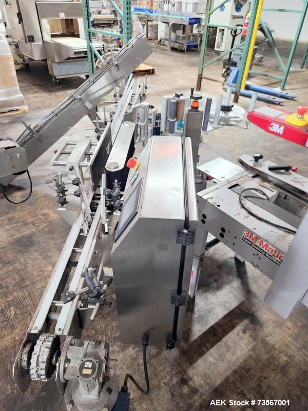 Used Acasi Model Tru-PI-12-V Automatic Inline Piston Filling Line Last Running Sauces. Consists of (2) Acasi Model Tru-12-VS Fillers, Resina Model NRC 40 inline quill capper, Acasi Trucap8-Vib capper...