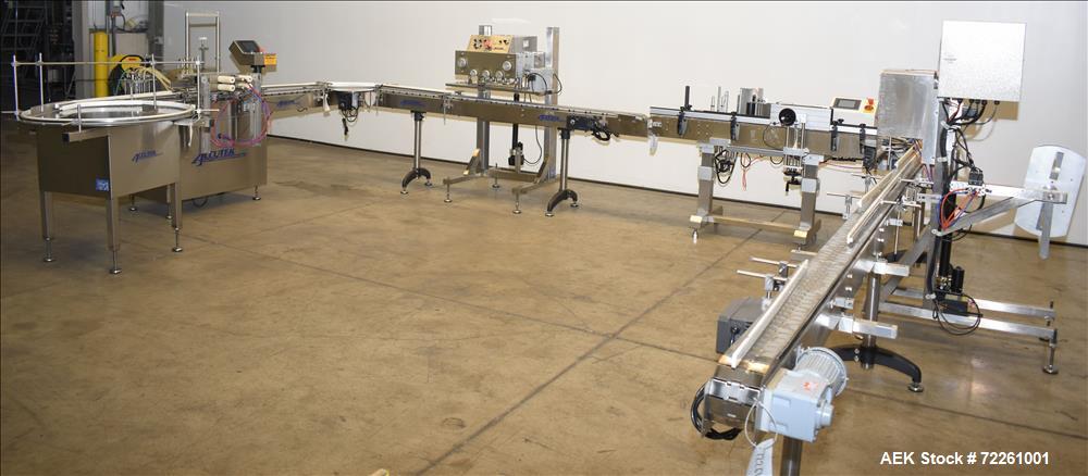 Used Accutek 6 Automatic Vacuum Liquid Filling Line for Glass Containers.