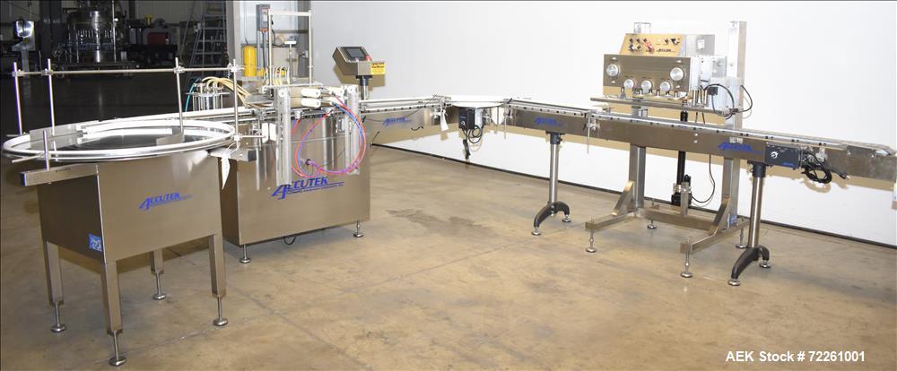 Used Accutek 6 Automatic Vacuum Liquid Filling Line for Glass Containers.