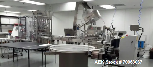 Used Accutek Automatic Piston Filling Line – 10 Head AVF10, Capper, Labeler, Tables – 100 Bottles/Min (2021)