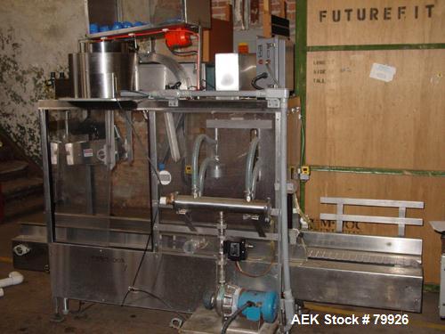 USED: Adams Engineering JBS 240 water filling line, 5 BPM (250-300BPH) 5 and 3 gallon. Adams Engineering stainless steel 2 head filler/capper. Conveyor: 4-1/2" wide x 100" long plastic table top conv...