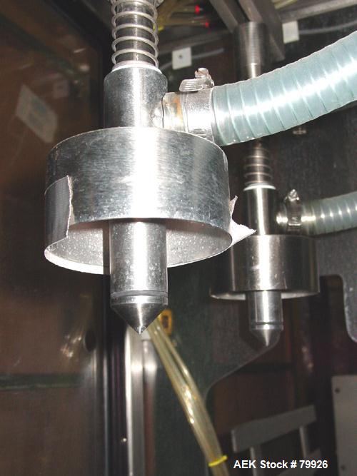 USED: Adams Engineering JBS 240 water filling line, 5 BPM (250-300BPH) 5 and 3 gallon. Adams Engineering stainless steel 2 head filler/capper. Conveyor: 4-1/2" wide x 100" long plastic table top conv...