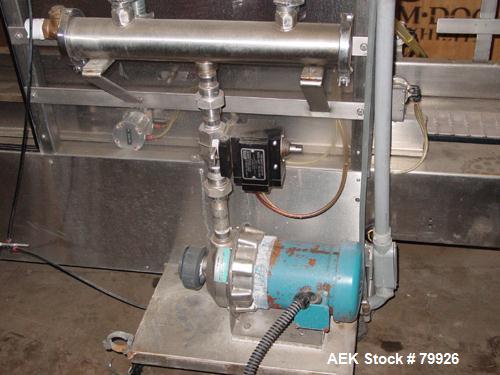 USED: Adams Engineering JBS 240 water filling line, 5 BPM (250-300BPH) 5 and 3 gallon. Adams Engineering stainless steel 2 head filler/capper. Conveyor: 4-1/2" wide x 100" long plastic table top conv...