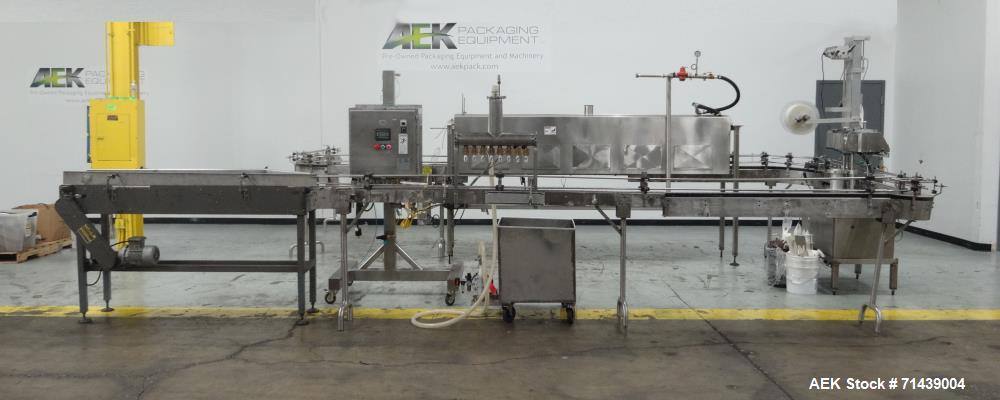 Used Alcoa 8 Head Inline Pressure Gravity Filling And Sleeving Line