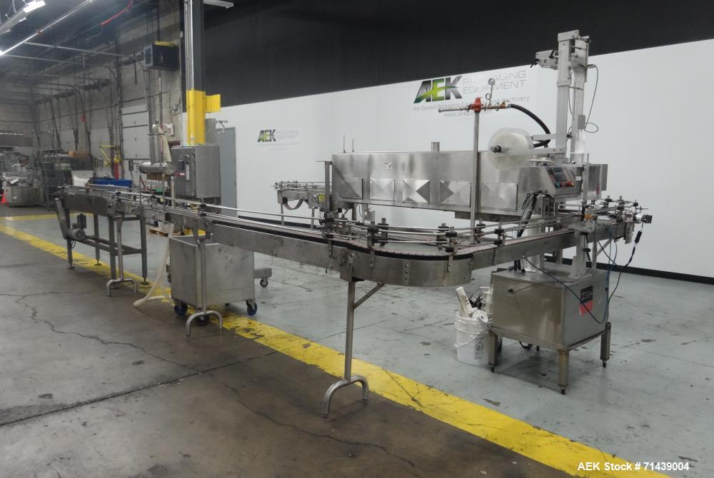 Used Alcoa 8 Head Inline Pressure Gravity Filling And Sleeving Line