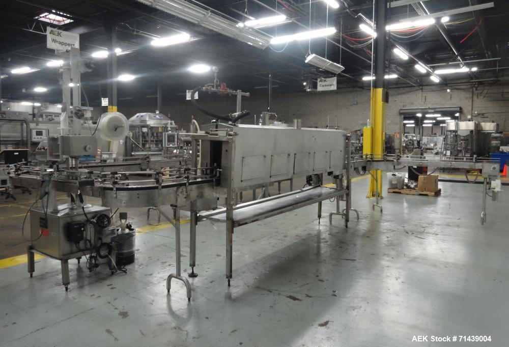 Used Alcoa 8 Head Inline Pressure Gravity Filling And Sleeving Line