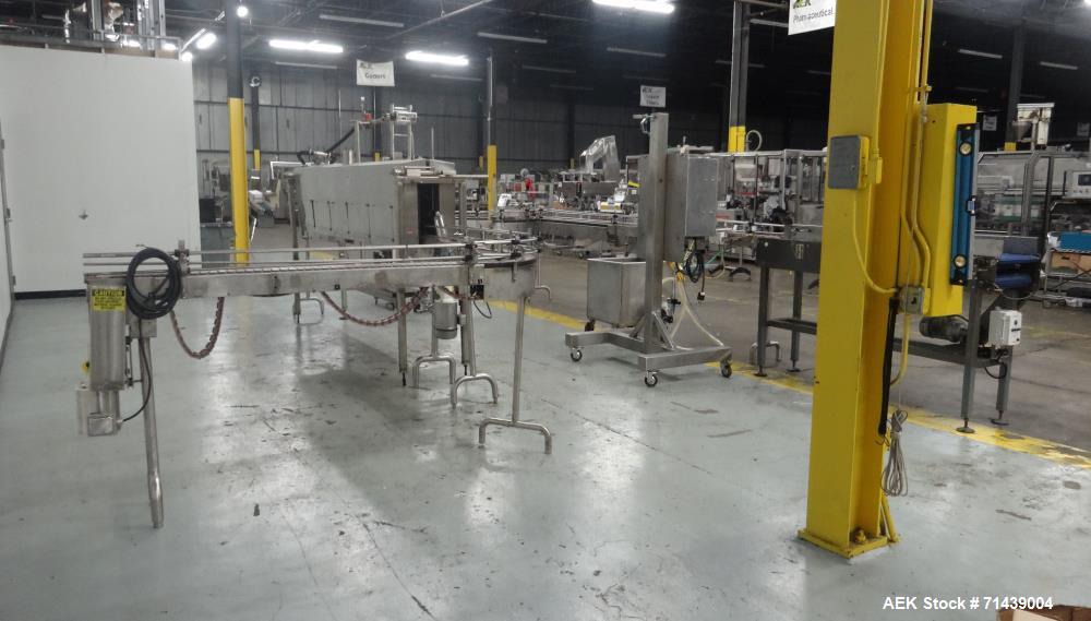 Used Alcoa 8 Head Inline Pressure Gravity Filling And Sleeving Line