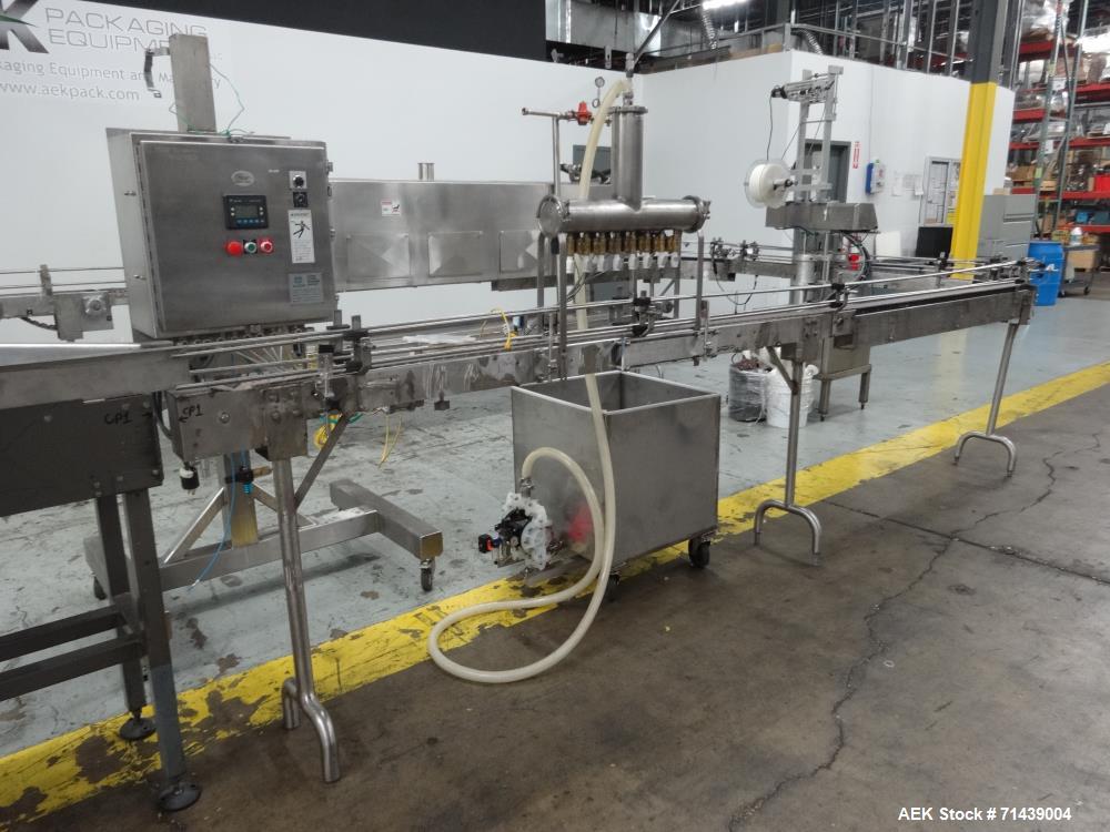 Used Alcoa 8 Head Inline Pressure Gravity Filling And Sleeving Line