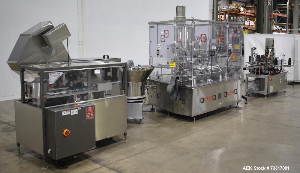 Used Capmatic Intrepid Model 4A/X-PP-222 Monoblock Filler, Plugger & Capper – 60 CPM Capacity